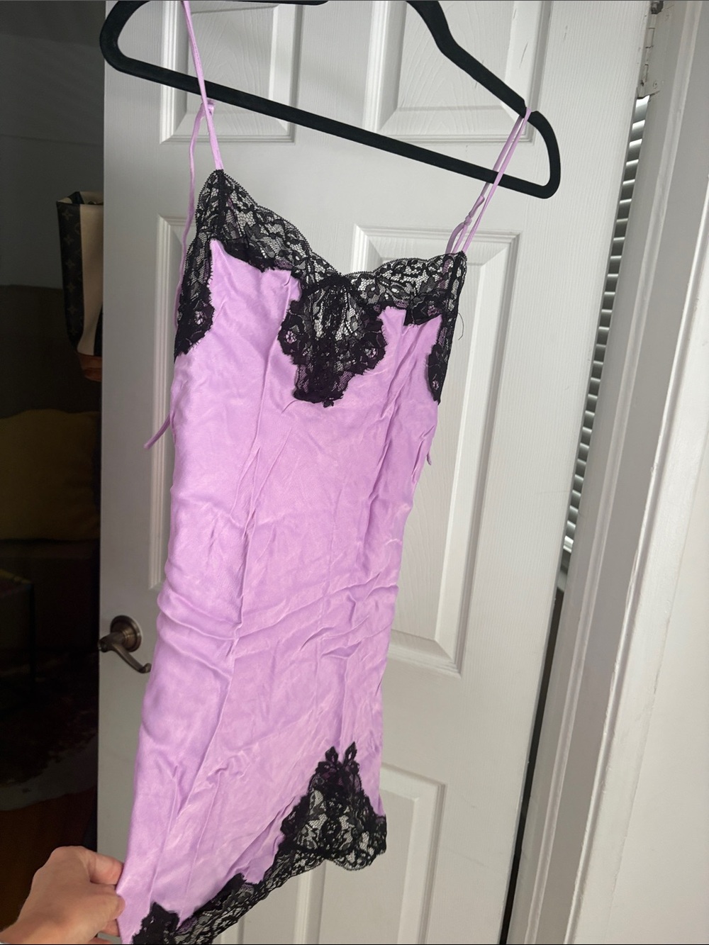Marques almeida Lavender Lace-Trim Camisole Slip with Black Accents